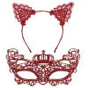 Lüks Kırmızı Dantel Taçlı Maske Seti 2 No - Parti, Balo, Kostüm Aksesuarı