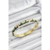Mineli Pirinç Krem Ve Yeşil Çiçek Motifli Gold Renk Kadın Kelepçe