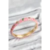 Mineli Pirinç Pembe Çiçek Motifli Gold Kadın Kelepçe