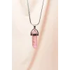 Pembe Kuvars Doğal Taşı Zincirli El Yapımı Tasarımlı Kolye Uç: 3,5 cm Zincir: 20 cm Kutulu