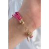 Pembe Renk Zirkon Taşlı İpli Çoklu Bileklik