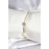 Pembe Zirkon Taşlı Kalp Model Gold Renk Kadın Bileklik