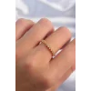 Pirinç Altın Renk Minimal Sıralı Zirkon Taşlı Ayarlanabilir Yüzük