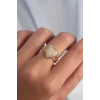 Pirinç Ayarlamalı Gold Renk Zirkon Taşlı Bombeli Kalp Yüzük