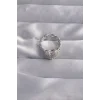 Pirinç Ayarlamalı Gümüş Renk Zirkon Taşlı Bombeli Kalp Yüzük