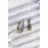 Pirinç Gold Gümüş Renkli Tırtıklı Halka Küpe