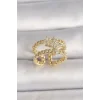 Pirinç Gold Renk 2Li Zincir Zirkon Taşlı Yıldız Figür Kadın Yüzük