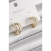 Pirinç Gold Renk 2Li Zirkon Taşlı Halka Model Kadın Küpe