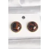 Pirinç Gold Renk 3D Daire Leopar Model Kadın Küpe
