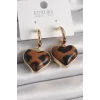 Pirinç Gold Renk 3D Kalp Leopar Desen Model Kadın Küpe