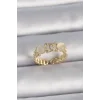 Pirinç Gold Renk Ayarlanabilir Zirkon Taşlı Beyaz Mineli Birleşik Halka Model Kadın Yüzük