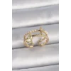 Pirinç Gold Renk Ayarlanabilir Zirkon Taşlı İncili Yıldız Model Kadın Yüzük