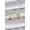 Pirinç Gold Renk Ayarlanabilir Zirkon Taşlı Kalp Beyaz Mineli Model Kadın Yüzük