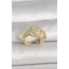 Pirinç Gold Renk Ayarlanabilir Zirkon Taşlı Kalp Model Kadın Yüzük