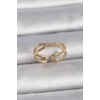 Pirinç Gold Renk Ayarlanabilir Zirkon Taşlı Sarmal Model Kadın Yüzük