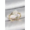 Pirinç Gold Renk Beyaz Gül Model Ayarlanabilir Kadın Yüzük