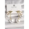 Pirinç Gold Renk Beyaz İnci Kiraz Model Kadın Küpe