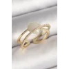 Pirinç Gold Renk Beyaz Kristal Kalp Model Zirkon Taş Detay Kadın Yüzük