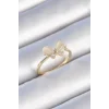 Pirinç Gold Renk Beyaz Mineli Zirkon Taşlı Kelebek Model Kadın Yüzük