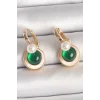 Pirinç Gold Renk Beyaz Yeşil Sallantı Mineli Kadın Küpe
