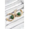 Pirinç Gold Renk Halka Model Yeşil Boncuk Detay Kadın Küpe