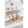 Pirinç Gold Renk Halka Model Zirkon Taş Topçuk Detay Kadın Küpe Seti