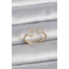Pirinç Gold Renk İncili Hilal Zirkon Taşlı Yıldız Ayarlanabilir Model Kadın Yüzük