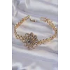 Pirinç Gold Renk İri Zirkon Taşlı Çiçek Figürlü Bileklik