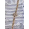 Pirinç Gold Renk İri Zirkon Taşlı Çiçek Figürlü Bileklik