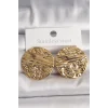 Pirinç Gold Renk İşlemeli Daire Plaka Model Kadın Küpe