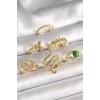 Pirinç Gold Renk İşlemeli Yılan Model Kelebek Detay 6Lı Kadın Yüzük Seti