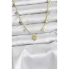 Pirinç Gold Renk Kalp Model Kadın Kolye