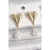 Pirinç Gold Renk Kalp Model Sallantı İnci Damla Model Kadın Küpe