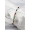 Pirinç Gold Renk Karışık Renkli Kare Zirkon Taşlı Kadın Bileklik