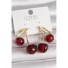 Pirinç Gold Renk Kırmızı Kiraz Model Kadın Küpe