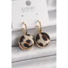 Pirinç Gold Renk Leopar Desenli Daire Model Kadın Küpe