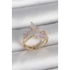 Pirinç Gold Renk Mor Damla Zirkon Taşlı Taç Model Kadın Yüzük