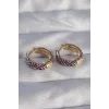 Pirinç Gold Renk Mor Etnik Desenli Halka Küpe
