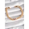 Pirinç Gold Renk Pembe Kare Zirkon Taşlı VIP Seri Kadın Bileklik