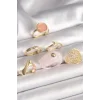 Pirinç Gold Renk Pembe Plastik Yüzük Model Daire Pembe Mine Yılan Detay 6Lı Kadın Yüzük Seti