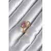 Pirinç Gold Renk Pembe Zirkon Taş Kalp Charm Model Kadın Yüzük