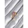Pirinç Gold Renk Pembe Zirkon Taşlı Charm Kalp Model Kadın Yüzük