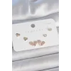 Pirinç Gold Renk Pembe Zirkon Taşlı Kalp Model 925 Ayar Gümüş Çivi Kadın Küpe Seti