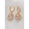Pirinç Gold Renk Pembe Zirkon Taşlı Yıldız Detay Ay Küpe