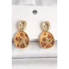 Pirinç Gold Renk Sallantı Leopar Desen Kare Model Kadın Küpe