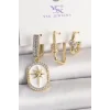 Pirinç Gold Renk Sallantı Zirkon Taş İşlmeli Yıldız Portre Model 3Lü Kadın Kombin Küpe