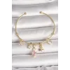 Pirinç Gold Renk Sallantı Zirkon Taşlı Kalp Figür Pembe Kalp Detay Charm Kadın Bileklik