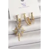 Pirinç Gold Renk Sallantı Zirkon Taşlı Kutup Yıldız Model 3Lü Kadın Kombin Küpe