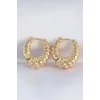 Pirinç Gold Renk Tırtık Detay Bombeli Halka Küpe