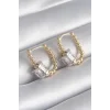 Pirinç Gold Renk Top Model Gümüş Renk Zirkon Taşlı Kadın Küpe